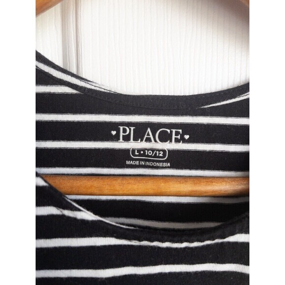 Children’s Place Girls Black and White Striped Dress with Patches size L 10/12 - Picture 4 of 5